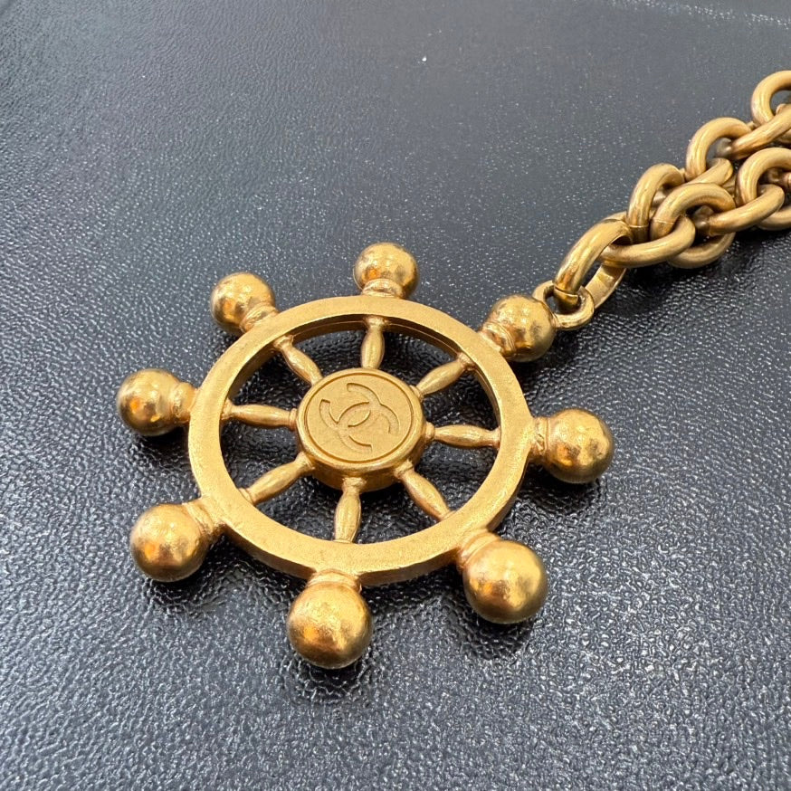 Vintage Chanel Ship Wheel Pendant Necklace P GT