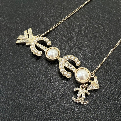 Chanel Coco Pearl Rhinestone Necklace Gold