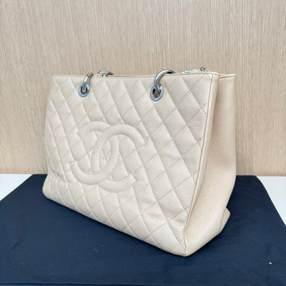 Chanel Beige Quilted Leather Shopper Tote Bag