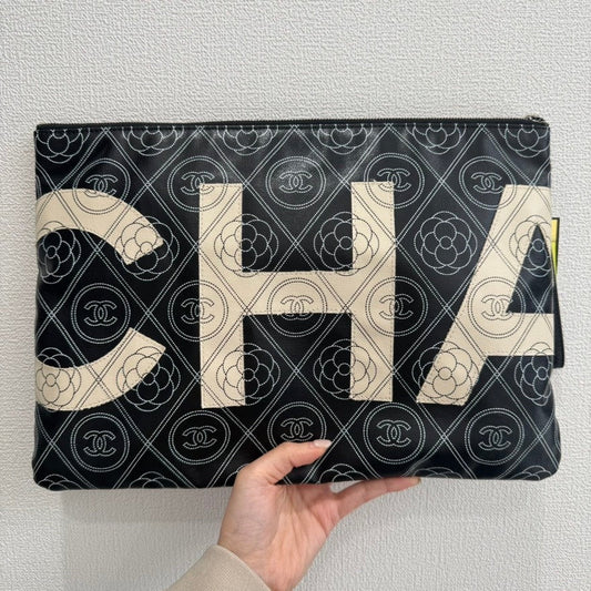 Chanel Camellia Clutch Bag GT Black Leather Clutch