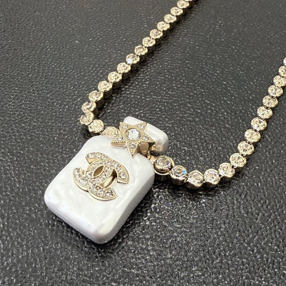 Chanel Rhinestone Pearl Perfume Bottle Necklace BS GT White Pendant