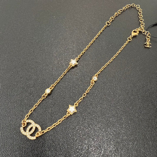 Chanel Rhinestone Coco Necklace Gold GT