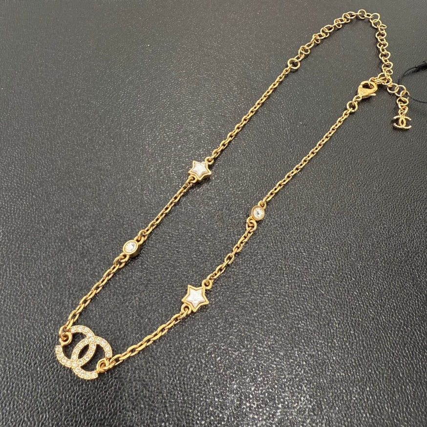 Chanel Rhinestone Coco Necklace Gold GT