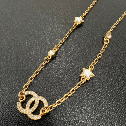 Chanel Rhinestone Coco Necklace Gold GT
