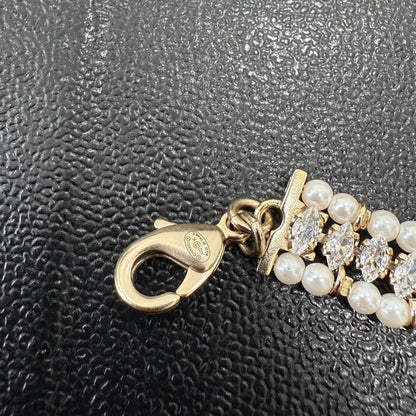 Chanel Coco Pearl Ribbon Choker Gold Necklace BK GT