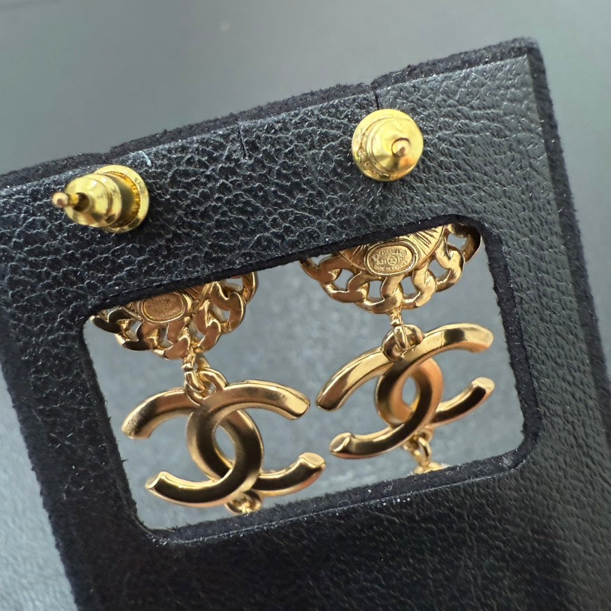 Chanel Coco Rhinestone Pearl Earrings Gold AP GT