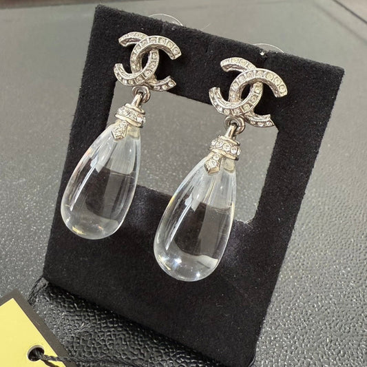 Preloved Chanel Coco Rhinestone Dangling Post Earrings A18S GT2784 Clear Earrings
