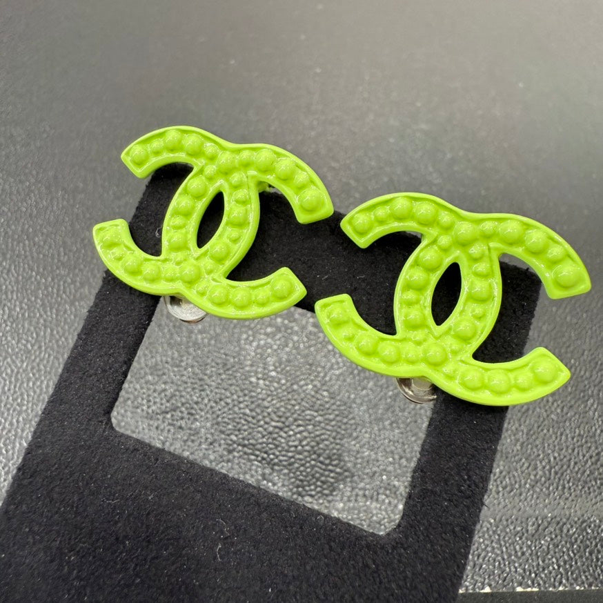 Chanel Coco Clip-On Earrings Green A GT