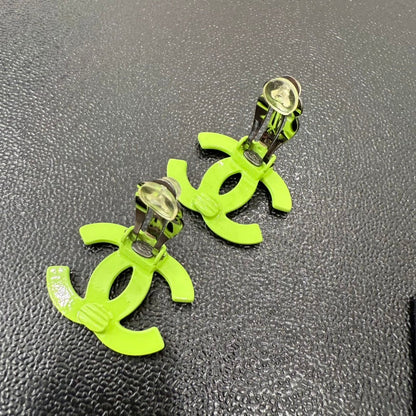 Chanel Coco Clip-On Earrings Green A GT