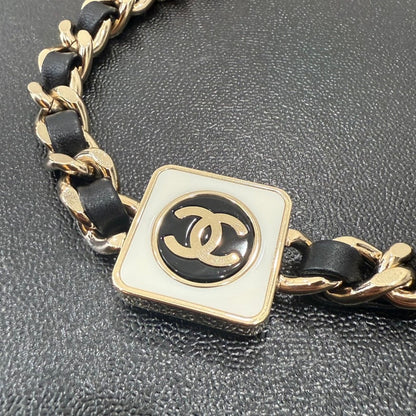 Chanel Coco Leather Chain Choker Black Gold Necklace