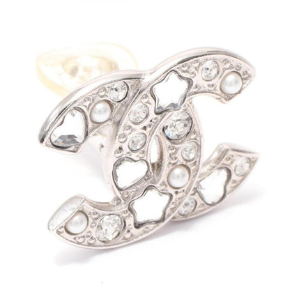 CHANEL Coco Mark Rhinestone Earrings Silver Clear  Condition A
