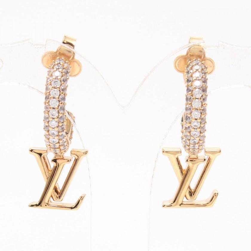 LOUIS VUITTON LV Iconic Hoop Earrings GP Rhinestone Gold Clear 978634