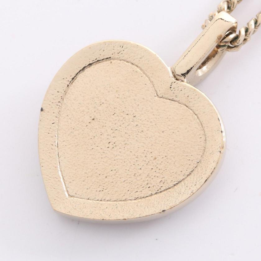 Chanel Coco Mark Heart Necklace GP Rhinestone Gold Black Clear CB