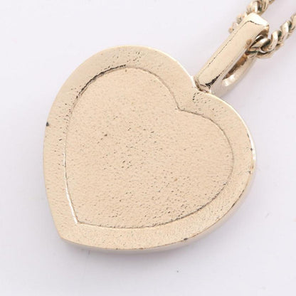 Chanel Coco Mark Heart Necklace GP Rhinestone Gold Black Clear CB