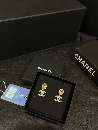 Chanel Champagne Gold Oval Double C Earrings with Small Pearls