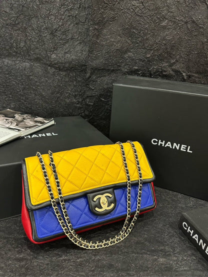 Chanel Tricolor Red/Yellow/Blue CF Bag cm×cm - Medium Leather Shoulder Bag