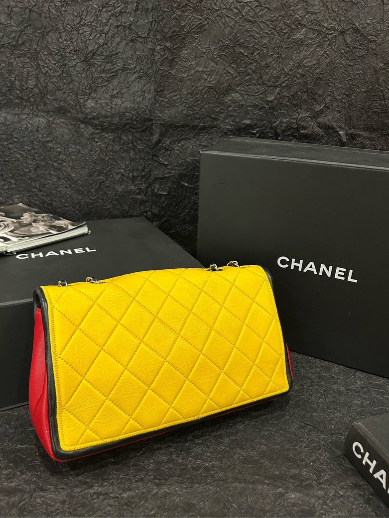Chanel Tricolor Red/Yellow/Blue CF Bag cm×cm - Medium Leather Shoulder Bag