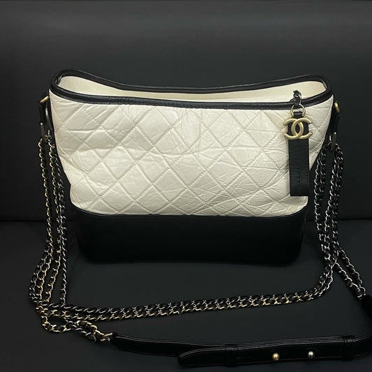 Preloved Chanel HY Quilted White and Black Shoulder Bag