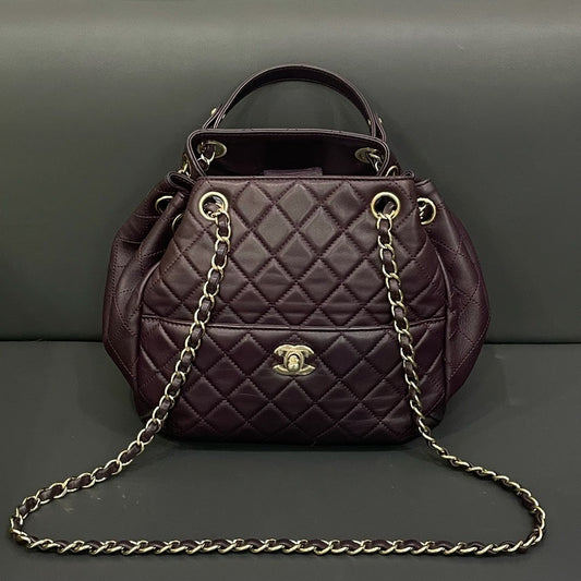 Chanel Preloved Bag HY Quilted Burgundy Leather Top Handle Bag