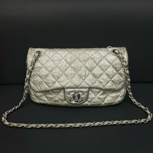 Chanel Preloved HY Quilted Silver Leather Shoulder Bag