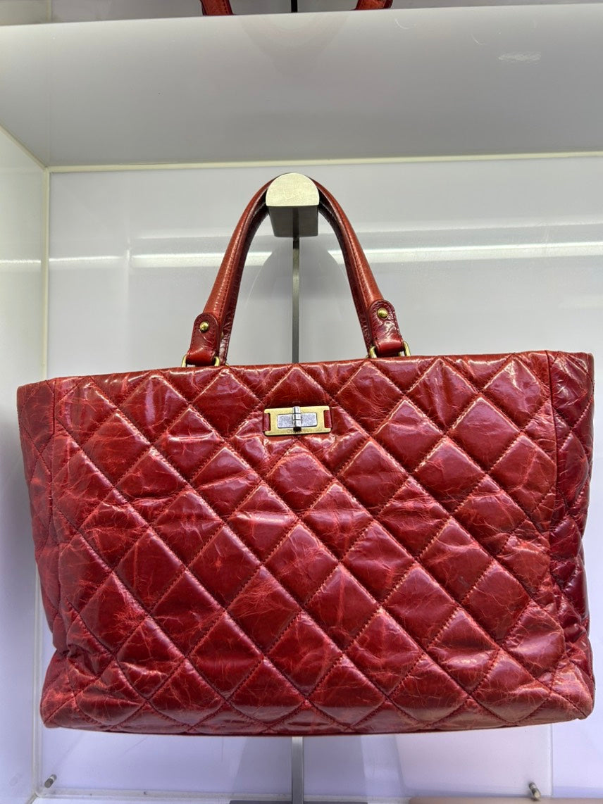 Chanel Preloved Bag HY Quilted Leather Red Large Tote