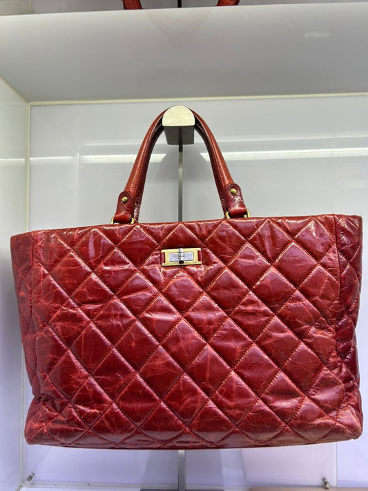 Chanel Preloved Bag HY Quilted Leather Red Large Tote