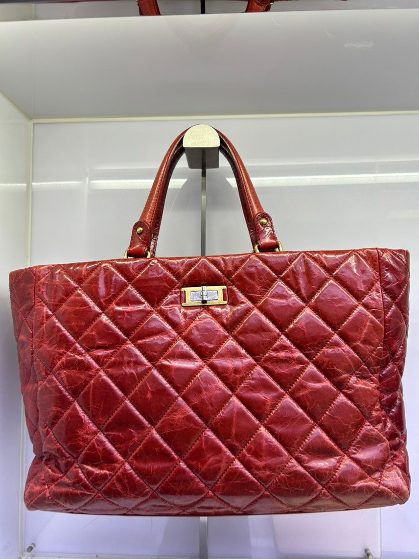 Chanel Preloved Bag HY Quilted Leather Red Large Tote