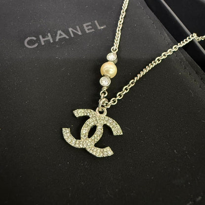Preloved Chanel Coco Rhinestone Necklace Silver Pendant