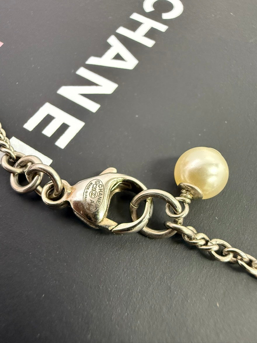Preloved Chanel Coco Rhinestone Necklace Silver Pendant