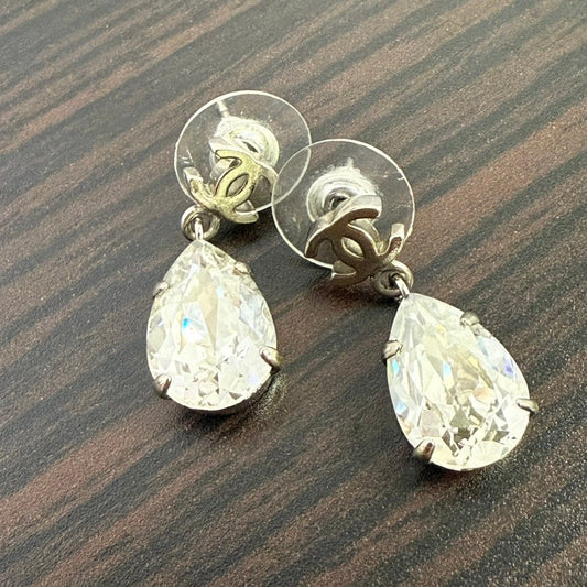 Chanel Coco Rhinestone Post Earrings AV FM Silver Earrings