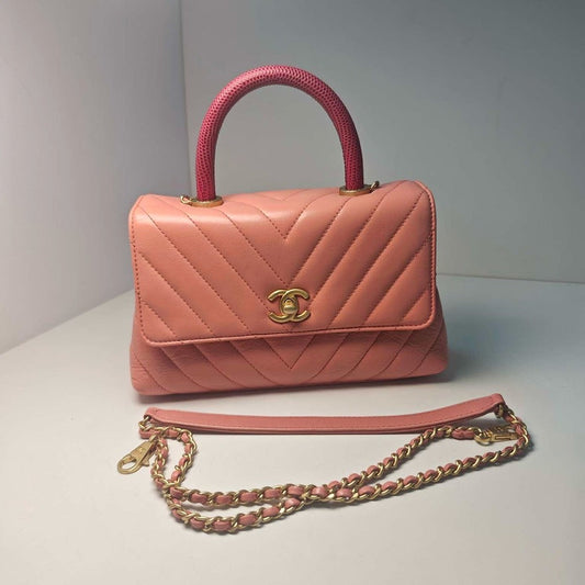 Chanel Coco Handle Pink Lizard Handle Small Bag