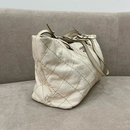 Chanel Tote Bag Beige Leather Quilted