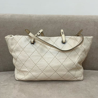 Chanel Tote Bag Beige Leather Quilted