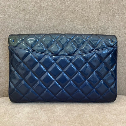 Chanel HMM Quilted Patent Leather Shoulder Bag in Navy Blue