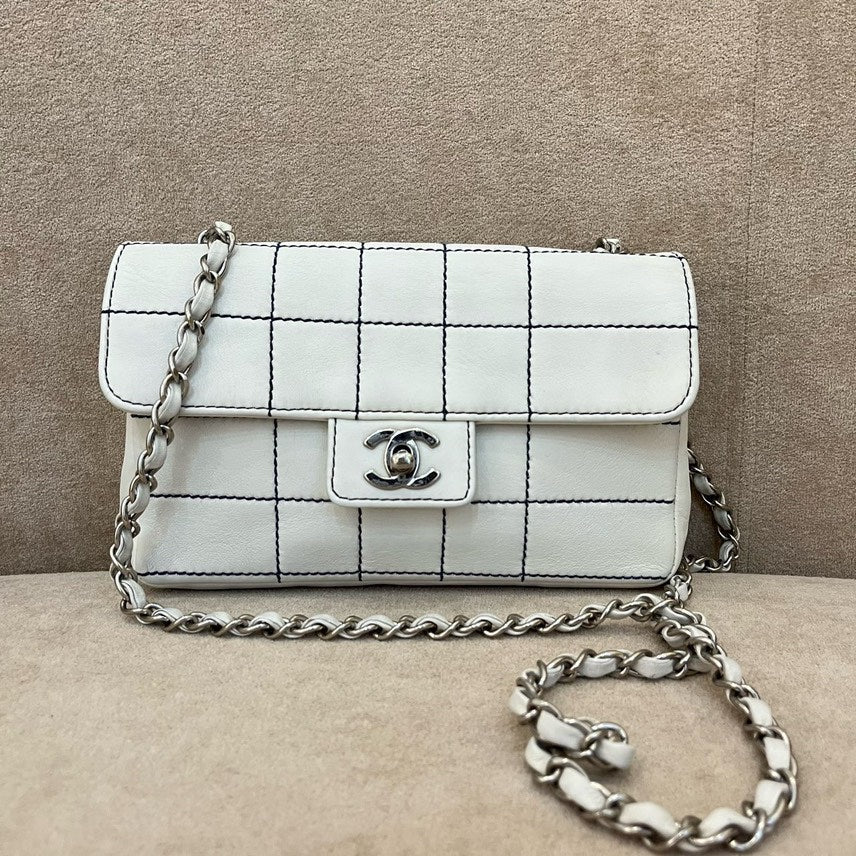 Chanel White Grid Leather Crossbody Bag