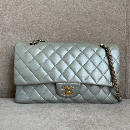 Chanel Classic Flap Bag Silver Leather Shoulder Bag