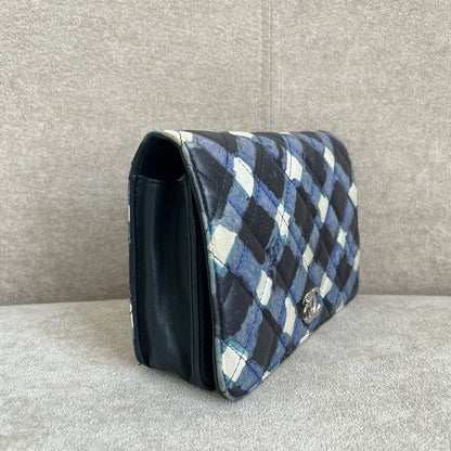 Chanel Classic Printed Shoulder Bag in Blue Leather
