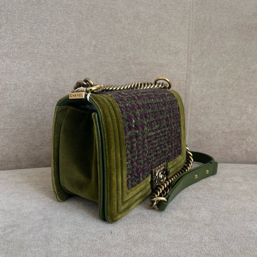 Chanel Le Boy Hmm Green Tweed Crossbody Bag