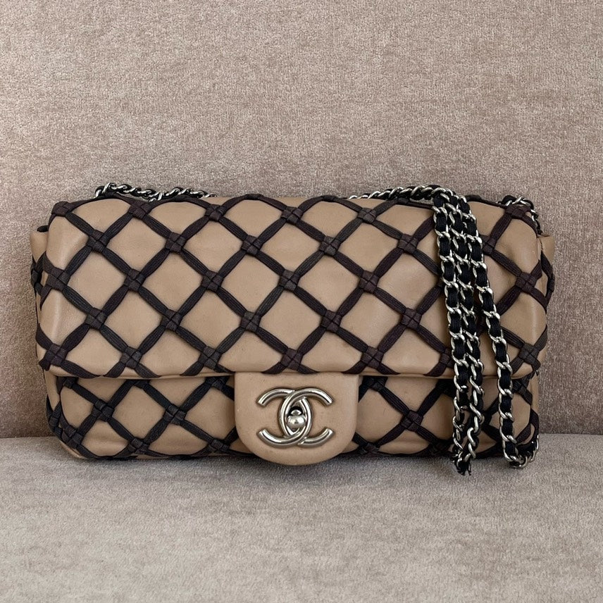 Chanel Limited Edition Quilted Beige Lambskin Crossbody Bag