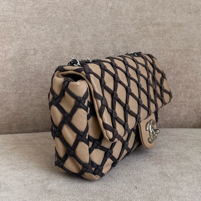 Preloved Chanel Limited Edition Quilted Beige Lambskin Crossbody Bag