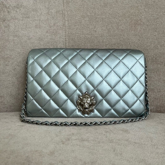 Preloved Chanel Lion Motif Quilted Shoulder Bag in Silver Leather