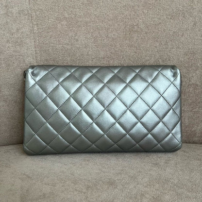 Chanel Lion Motif Quilted Shoulder Bag in Silver Leather