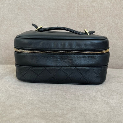 Chanel Vanity Case Black Leather Top Handle Bag
