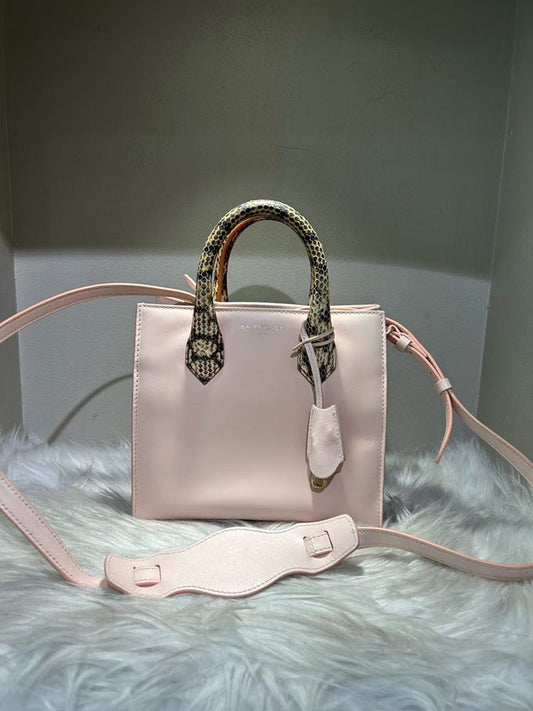Pre-loved BALENCIAGA Mini Top Handle Bag in Pale Pink Leather with Snake Print Handle
