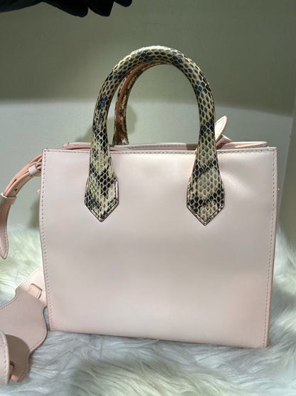 Pre-loved BALENCIAGA Mini Top Handle Bag in Pale Pink Leather with Snake Print Handle