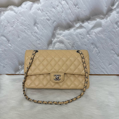 Preloved Chanel Classic Flap Bag Beige Leather Shoulder Bag