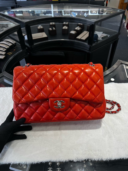 Preloved Chanel Jumbo HBG Red Leather Shoulder Bag