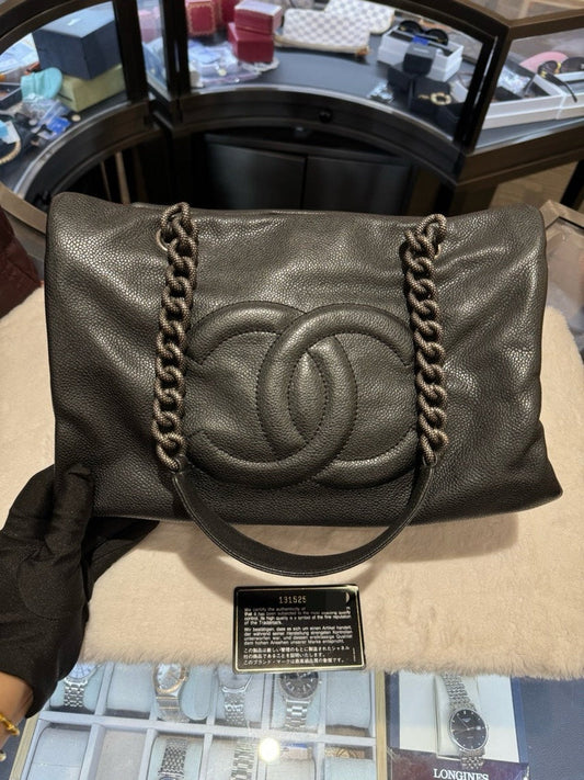 Preloved Chanel Tote Bag HBg Black Leather Medium