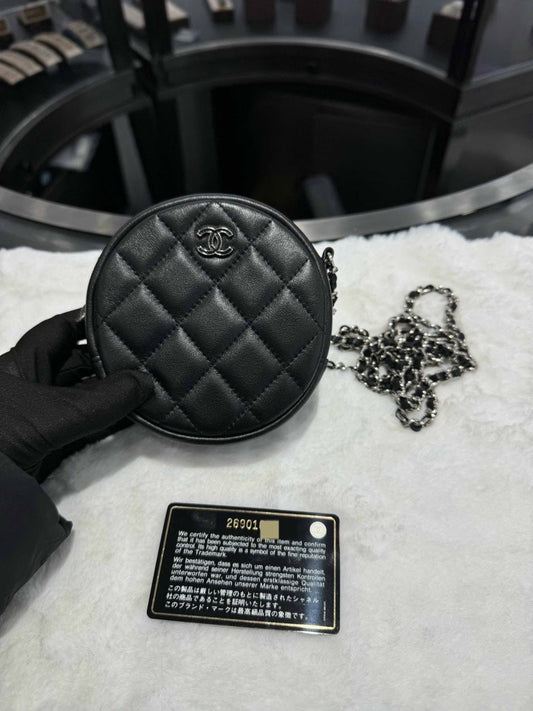 Preloved Chanel HBG Quilted Black Leather Crossbody Bag
