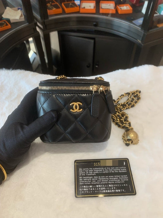 Chanel Preloved Mini Black Quilted Leather Crossbody Bag